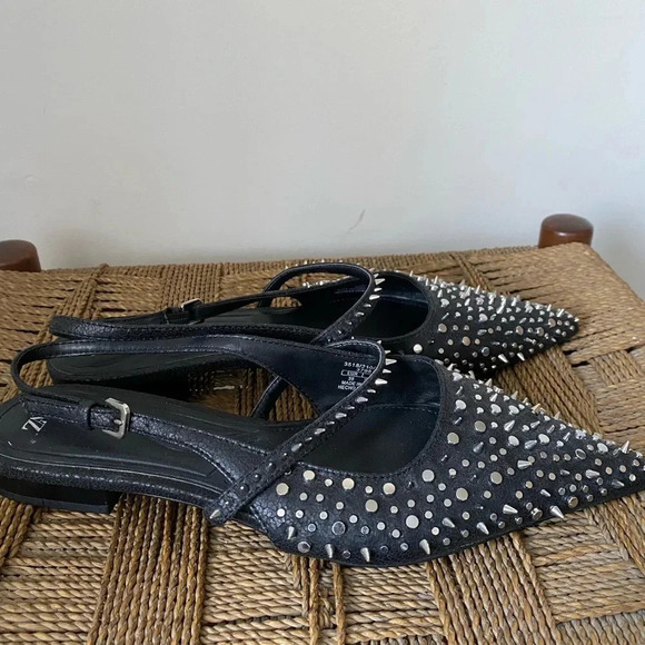 Zara Shoes Women’s 39 Studded Flats Pointed Toe Sling Back Black - Picture 1 of 7
